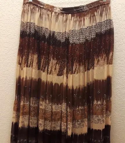 🌞Vintage Speigel Brown Floral Striped Boho Gypsy Maxi Skirt A