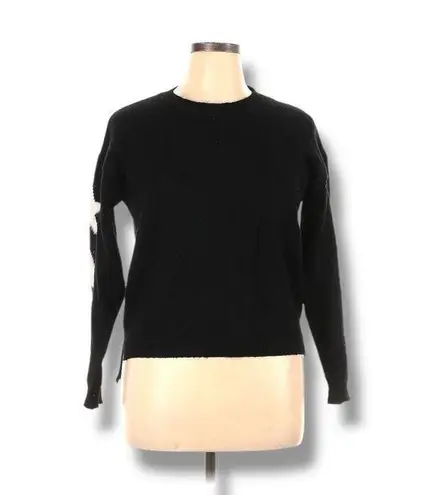 Laju Black White Star Sleeve Pattern Crewneck Knit Pullover Sweater XL Spacecore Black