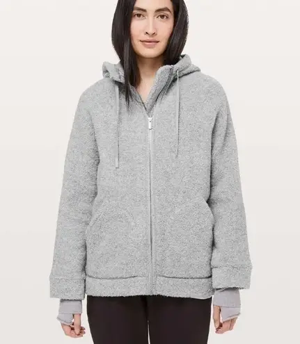 Lululemon  So Sherpa Wool Blend Boucle Gray Heather Hooded Zip Jacket size 2