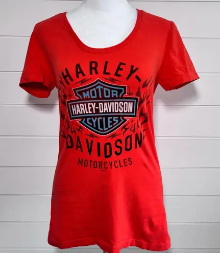 Harley Davidson Y2K BARNETT EL PASO TEXAS Flame Logo Shirt Top Orange Size S