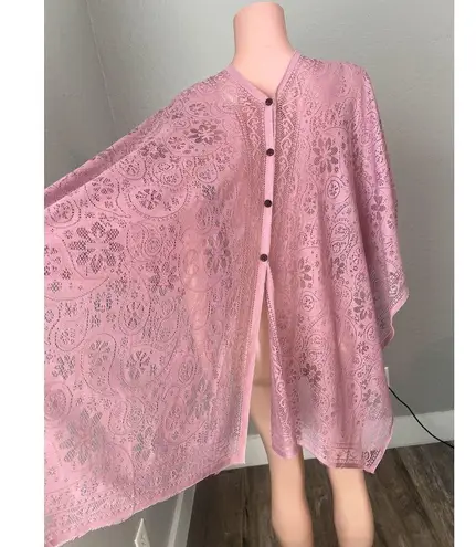 Peach pink Lace floral Open Front Kimono Beach Coverup Lightweight relaxed #211 Size undefined