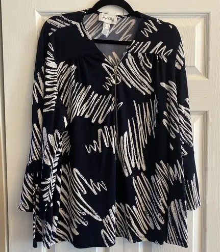 Joseph Ribkoff  Textured Womens 18 Navy Bell Sleeve Blouse Half Zip Flowy - Image 1