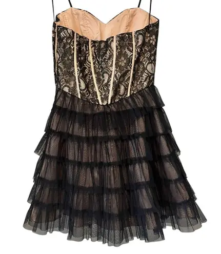 Masquerade Vintage 90s Strapless Black Gold Tiered Tulle Tutu Skirt Dress,Sz 5/6