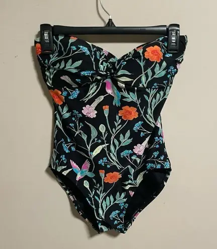 Kate Spade  Marina Black Hummingbird One- Piece Swimsuit- Size Small