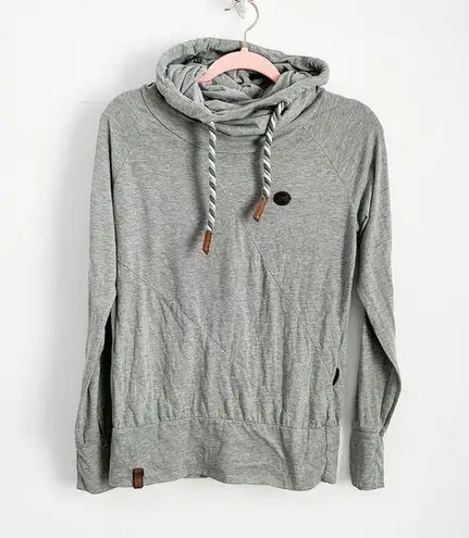 Naketano Heathered Gray Green Cowl Neck Hoodie Top sz Medium