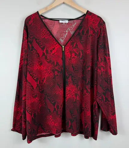 Calvin Klein Top Womens 2X Plus Red Black Snakeskin Zip