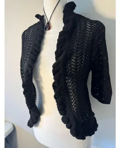 Notations Y2K Black Knit Ruffle Cardigan Shrug Size Medium