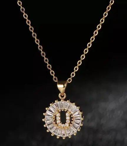 Initial βUβ Rhinestone Charm Necklace Gold