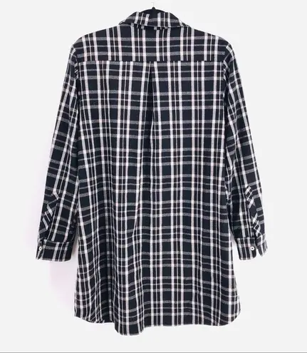 Maje Majé Grunge Leather Trimmed Black & White Plaid Flannel Shirt Size Large 12/14