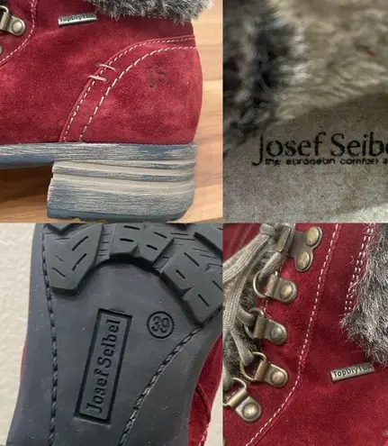 JOSEF SIEBEL Sandra 67 Burgundy Faux Fur Trim Suede Leather Ankle Boot Size 9