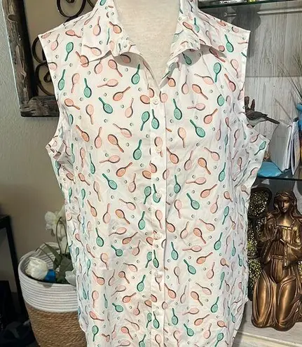 Lands' End Green Sleeveless Button Down Shirt Tennis and Racket Ball size 16