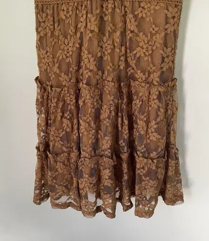 NWT NSR Womens Dress Medium Ruffle Peasant Boho Smocked Sleeve Tiered Romantic Gold