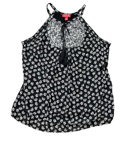Elle Sleeveless Floral Blouse Women's Size Large High Neck Pima Cotton, Modal