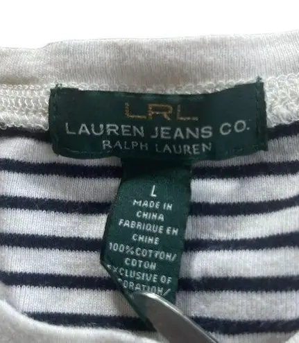 Ralph Lauren  Jeans Co. Striped Top Large Long Sleeve Zipper Elbow Patches Womens