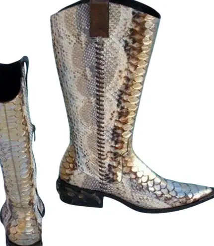 Donald Pliner Western Hand Painted Python Metallic Leather Boot Shoe NIB $1500 Gold Size 5