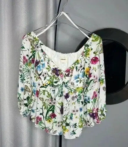 L'Agence $330  Women's White Silk Floral Off Shoulder Blouse Top Size S