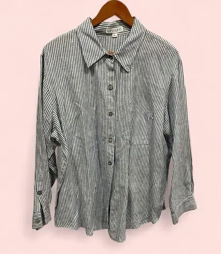 Karen Kane Vintage 80’s-90’s classic blue white stripe linen blouse luxury