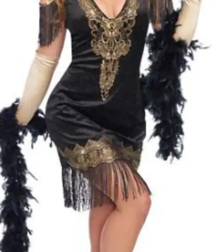 Spirit S/M Halloween Costume Fringe Red Black Flapper Dress w Beaded Frunge