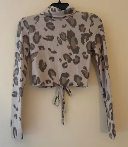 Final Touch  Leopard Print Back Cutout Tie Crop Top Soft Knit Long Sleeve S - Image 1