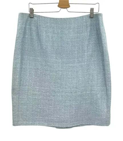 Escada Tweed Pencil Skirt Straight Boucle Classic Light Blue Size 44 US 14