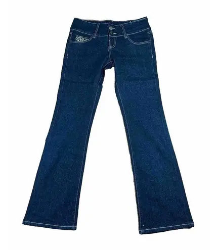 Crest Jeans Women's Size 5/6 Flare Embroidered Back Pockets Low Rise Denim Blue