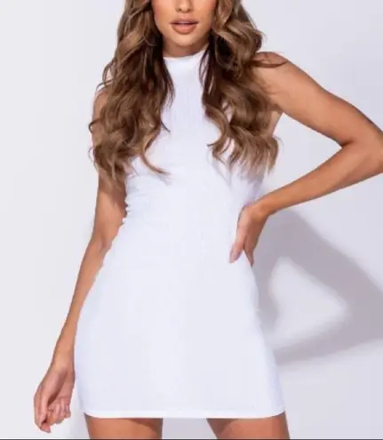 White High Neck Rib Sleeveless Bodycon Mini Dress 10 NWT