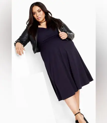 City Chic Black A-Line Midi Dress Scoop Neck