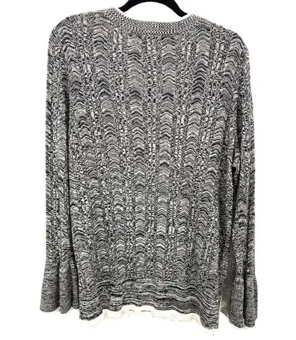 Lane Bryant  Sweater Women 22/24 Black White Marled Texture Knit Long Bell Sleeve