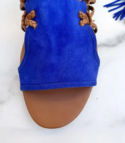 Aquazzura women’s braided blue suede ankle-tie flat sandal size IT 38.5 US 8.5