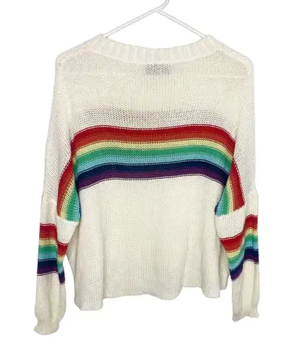 Wooden Ships  lightweight white sweater NWOT rainbow stripes