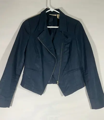 DKNY Jeans Petites Asymmetrical Zip Moto Crop Jacket Women's Navy Blue Sz