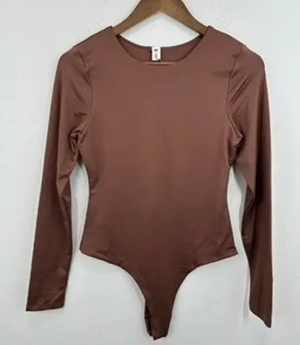 BP Brown Long Sleeve Bodysuit Ribbed Sculpting Knit Top Medium Comfortable