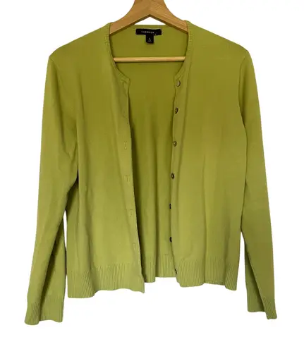 Lands' End lime green button front cardigan women's size small cotton y2k