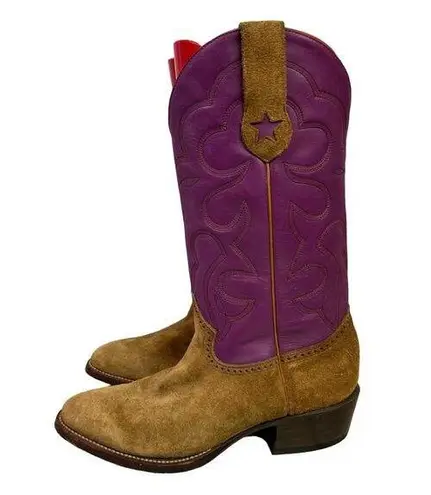 McClintock Heritage Collection Cowboy Boots Rough Suede Purple Shaft Size 9 Brown