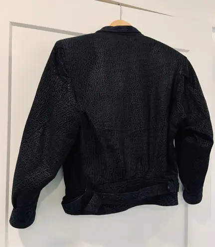 Vintage 90s Pelle CUIR Genuine Black Leather Crop Moto Biker Jacket Size XS