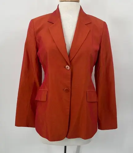 Lafayette 148  Blazer Buttons Down Cotton Silk Pockets Iridescent Orange Womens 8