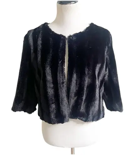 Allison Brittney Faux Fur Cropped Jacket Black Size Large Mob Wife Night Out