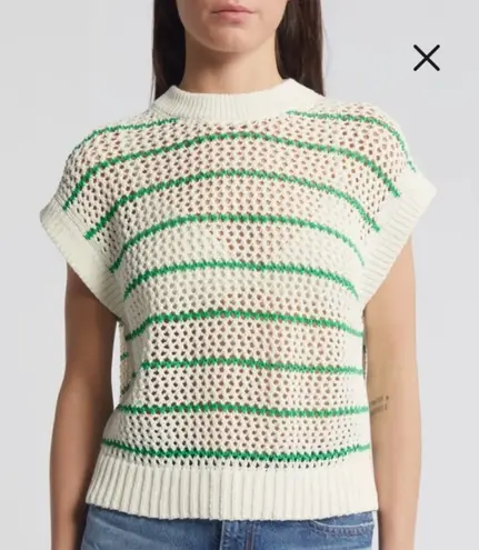 Madewell  Classic Ivory Green Striped Open Stitch Knit Sweater Tee Size L NWOT