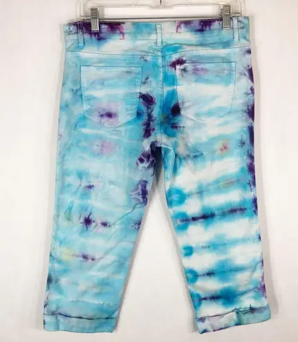 NYC Size 6 Capri Jeans Handmade Tie Dye Chasing Dreams Blue Crop Skinny 1071