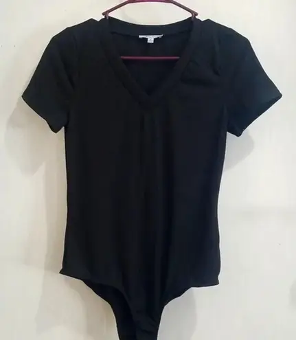 White Birch  Bodysuit Size Small Black Ribbed V-neck Short Sleeve Casual Layering