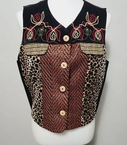 carole little Vintage leopard tweed embroidered waiatcoat vest size 12