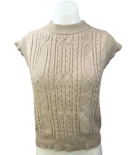 Cyrus Beige Tan Mock Neck Chunky Cable Knit Cap Sleeve Sweater Top Size XS