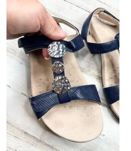 Vionic FARRA LIZARD Navy Blue Ankle Strap Embellished Open Toe Sandals US 10