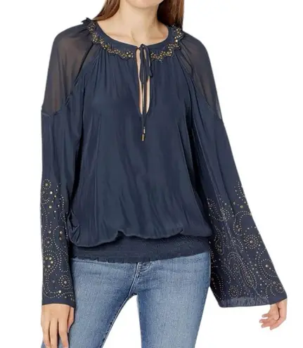 Ramy Brook  Tilly Studded Blouse Top Black M