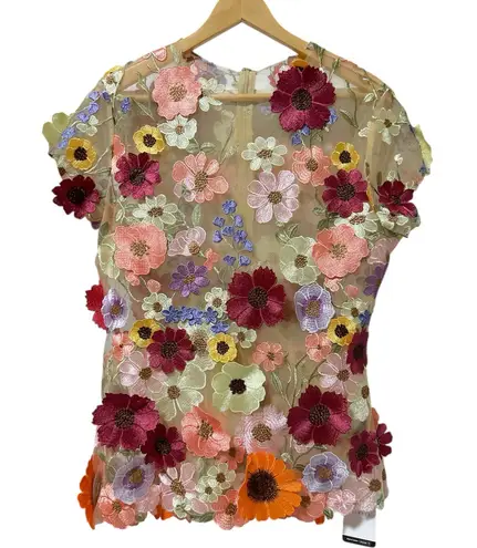 Boutique Shirt Women Size XL Embroidered Flowers Sheer Artsy Fairy Avant Swifty