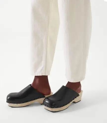 COS Napa Leather Clogs with Sustainab Wooden Sole with Tonal Studs Black Size 8