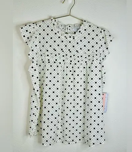 Sweet Rain Women’s 1X Polka Dot Ruffle Sleeve Blouse Flowy Lightweight Plus Size
