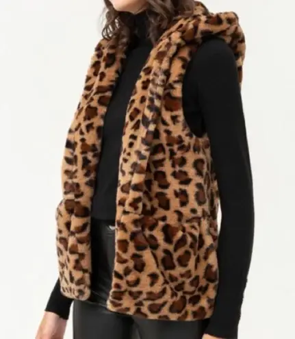 Leopard Animal Print Faux Fur Hooded Vest Size M