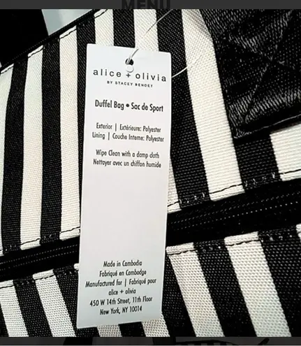 Alice + Olivia  Duffel Bag NWT Black and White Stripes Weekender Tote