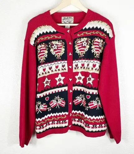 Vintage Women's Red White Blue Embroidered Grannycore Sweater Sz XL Americana